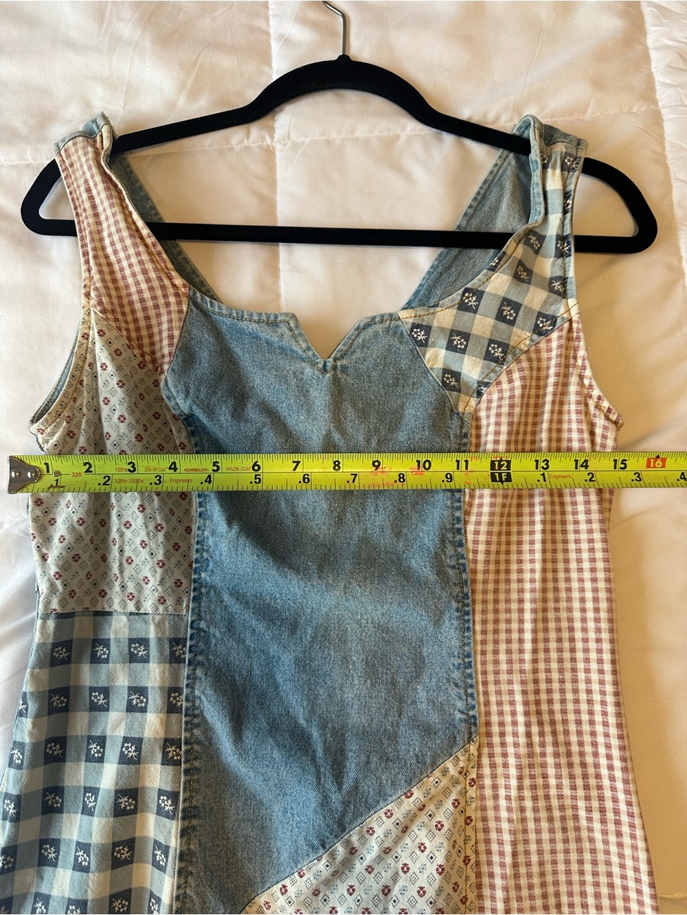 Vtg 90’s Paris Blues Y2K Patchwork Denim Mini Dress Floral Coquette Size 6 US - Picture 3 of 5